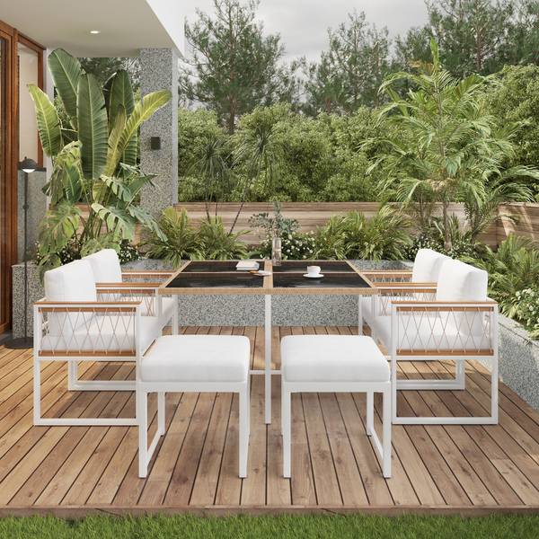 Garten-Essgruppe Hannah (7-teilig) Schwarz - Braun - Weiß - Glas - Metall - 117 x 74 x 117 cm