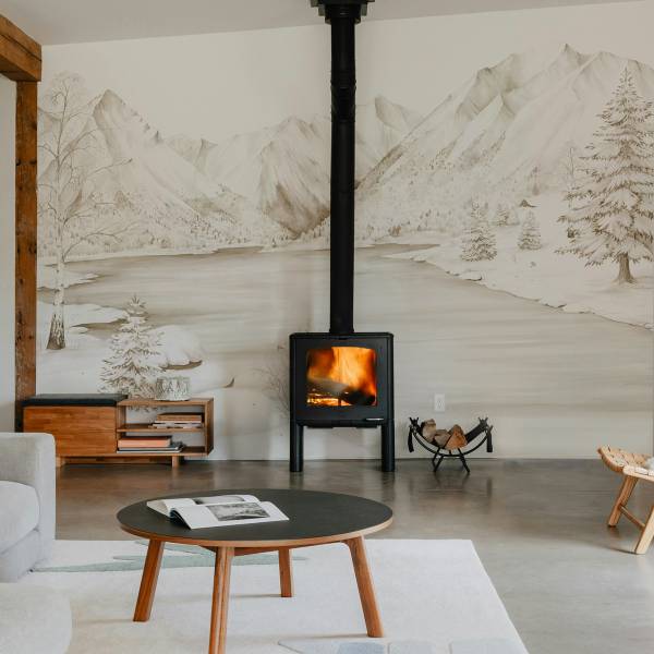 Papier peint Le lac de montagne Beige Beige - 450 x 450 cm