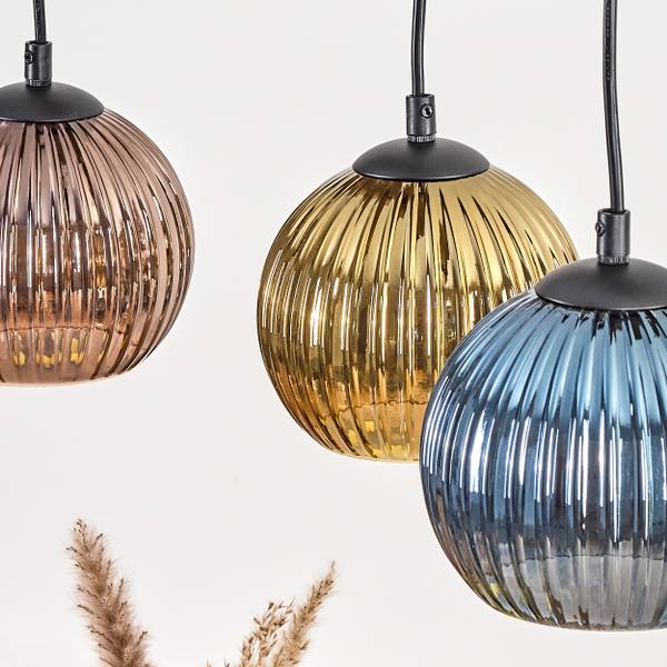 Pendelleuchte Cesaro Blau - Gold - Eukalyptus - Aluminium - Klarglas - 30 x 150 x 60 cm