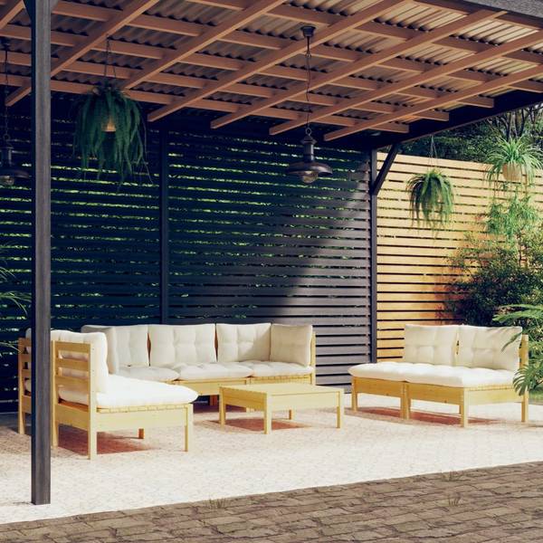 Garten-Lounge-Set 3012415 (8-teilig) Braun - Weiß - Polyester - Kiefer - 64 x 29 x 64 cm