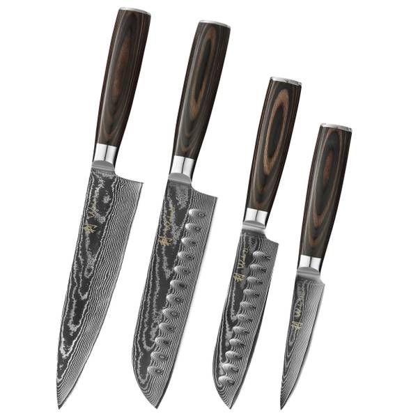 Damastmesser-Set Edib Essentials 4-tlg. Braun - Holzwerkstoff - Metall