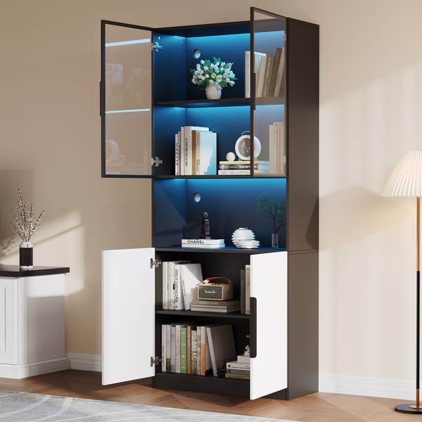 Vitrinekast Ourea Ⅲ wit - plaatmateriaal op houtbasis - glas - metaal - 30 x 200 x 80 cm