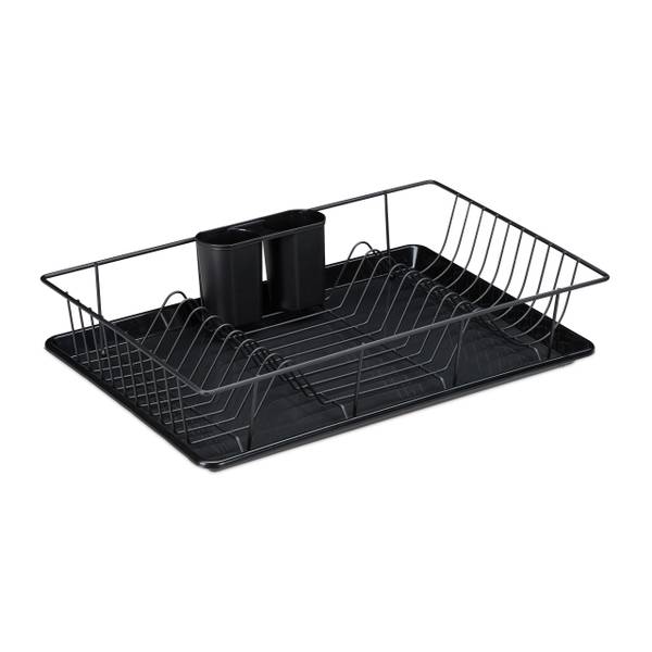 Abtropfgestell mit Auffangschale Schwarz - Eisen - 48 x 11 x 32 cm