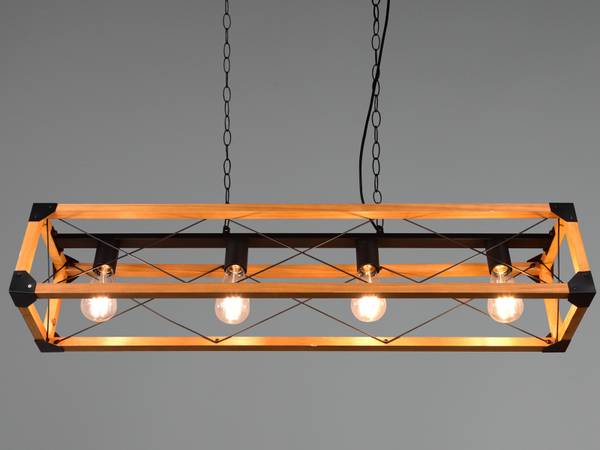 Balken Pendelleuchte 4flammig Holzbalken Schwarz - Braun - Eisen - 100 x 150 x 20 cm