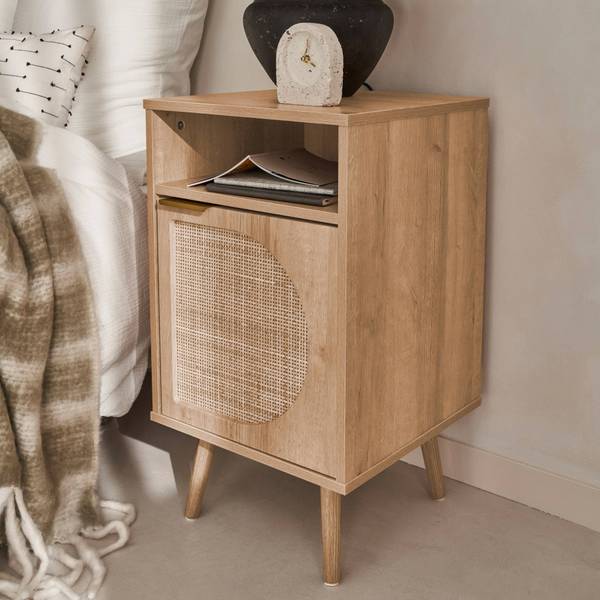 Nachttisch Eva Beige - Holz teilmassiv - 39 x 70 x 40 cm
