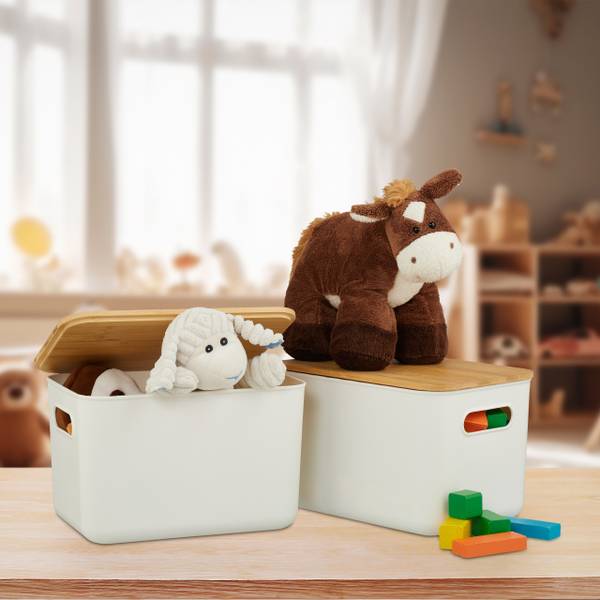 Aufbewahrungsbox mit Deckel 2er Set Schwarz - Hellbraun