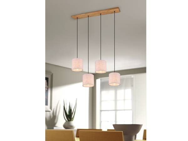 Pendelleuchte Holz, Stoff Beige Beige - Braun - Massivholz - Textil - 100 x 150 x 20 cm