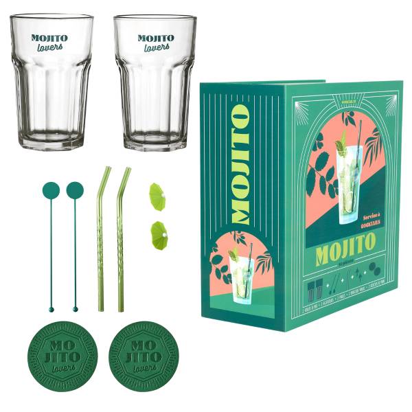 Cocktailset Mohito 10er-Set Grün - Glas - Metall - 26 x 26 x 12 cm