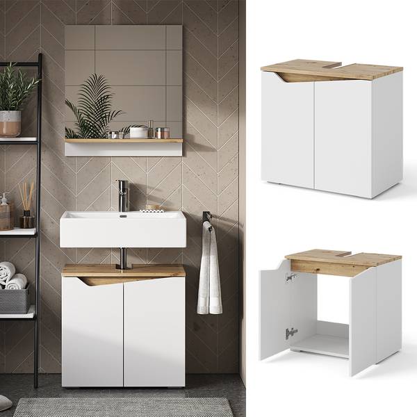 Waschbeckenunterschrank Marelle 40824 Asteiche Dekor - Reinweiß