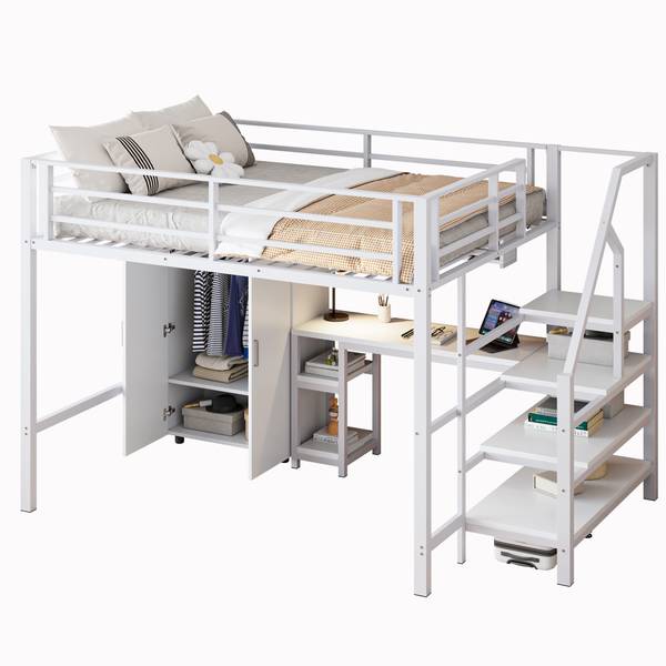 Hochbett mit Kleiderschrank Alya Weiß