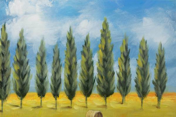 Acrylbild Handgemalt Landschaften Fal Beige - Grün - Baumwollstoff - 90 x 60 x 4 cm