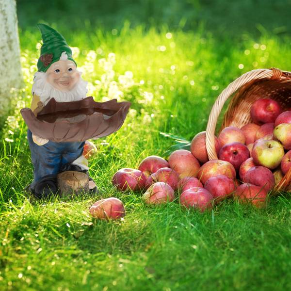 Gartenzwerg mit Vogeltränke Braun - Grün - Gelb - Polyresin - 22 x 36 x 22 cm