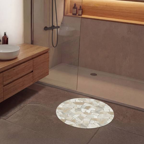 BADEZIMMERTEPPICH Steine Beige - Microfaser - 70 x 70 x 1 cm