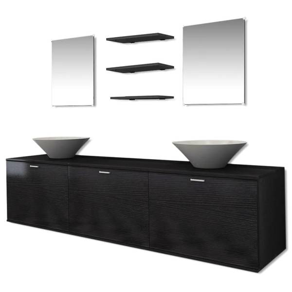 Badezimmerset 8er Set AW906 Schwarz - Holzwerkstoff - 45 x 45 x 180 cm