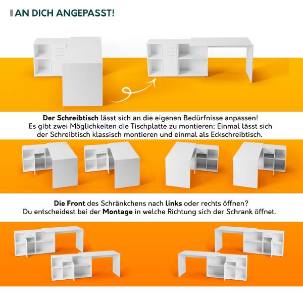 Eckschreibtisch Armando Weiß - Holzwerkstoff - 122 x 75 x 120 cm