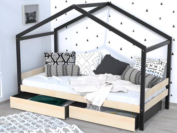 Hausbett ELFIA Schwarz - Holzwerkstoff - 95 x 150 x 199 cm