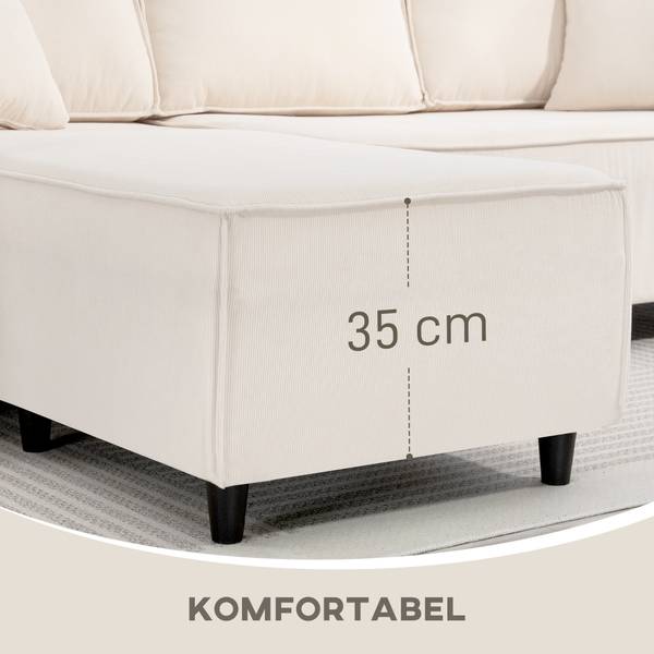 Ecksofa 83B-352V00CW Weiß - Cord - Nylon - 153 x 83 x 241 cm