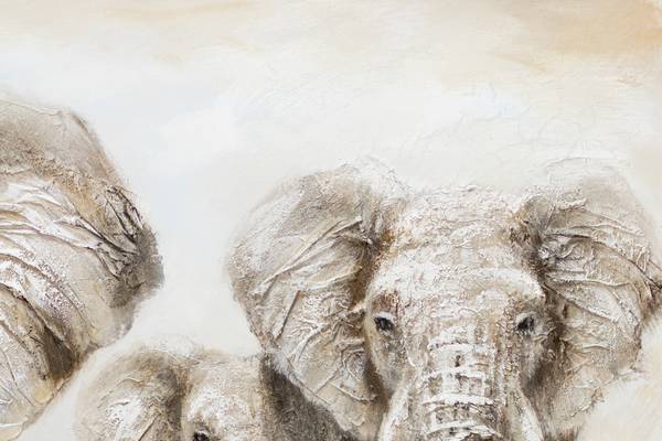 Acrylbild Handgemalt Elefant Zam Grau - Baumwollstoff - 100 x 75 x 4 cm