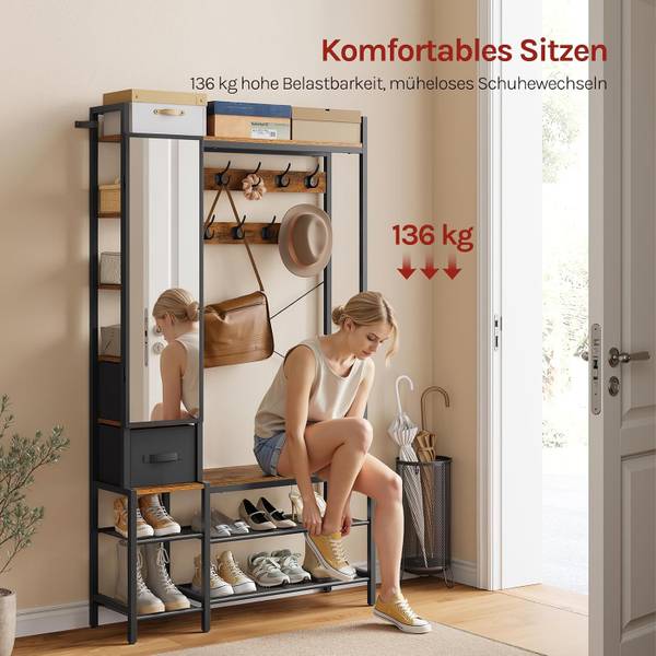 Kleiderständer HO-004 mit Schuhregal Braun - Holzwerkstoff - Metall - 100 x 180 x 30 cm