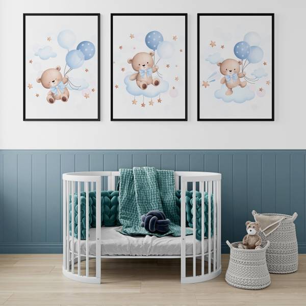 Poster Teddybären und Ballons 3er Set 30 x 42 x 42 cm