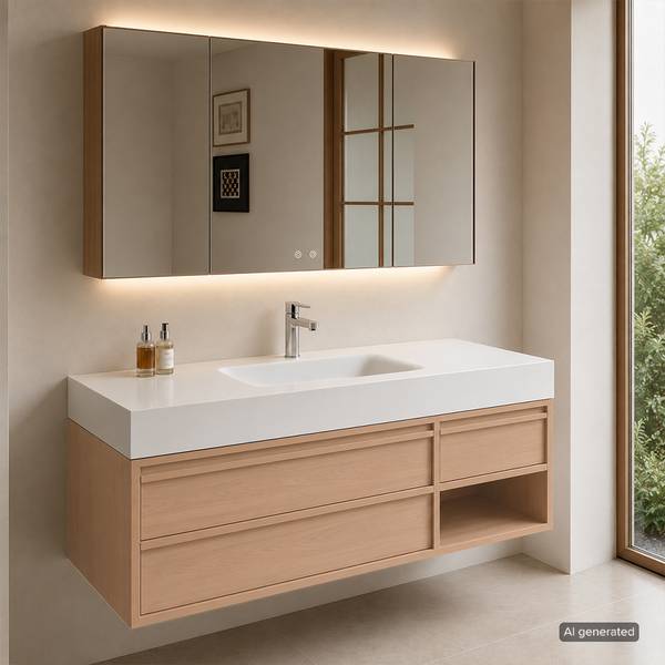 Waschbecken RW720JG-120 4er Set Braun - Glas - 55 x 15 x 120 cm