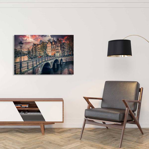 Tableau deco Amsterdam Canaux et ponts 45 x 30 x 1 cm - Matière plastique