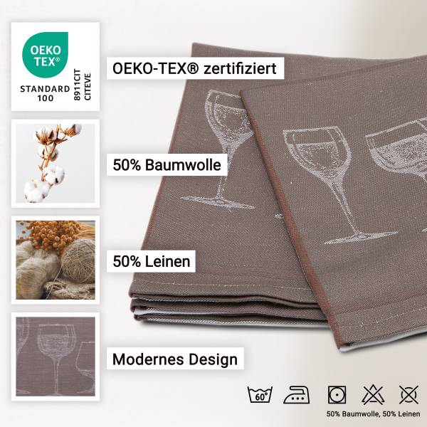 Geschirrtücher 00000016 4er-Set Braun - Textil - 50 x 1 x 70 cm