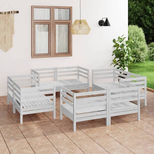 Garten-Lounge-Set 3008521 (8-teilig) Weiß - Kiefer - 64 x 63 x 64 cm