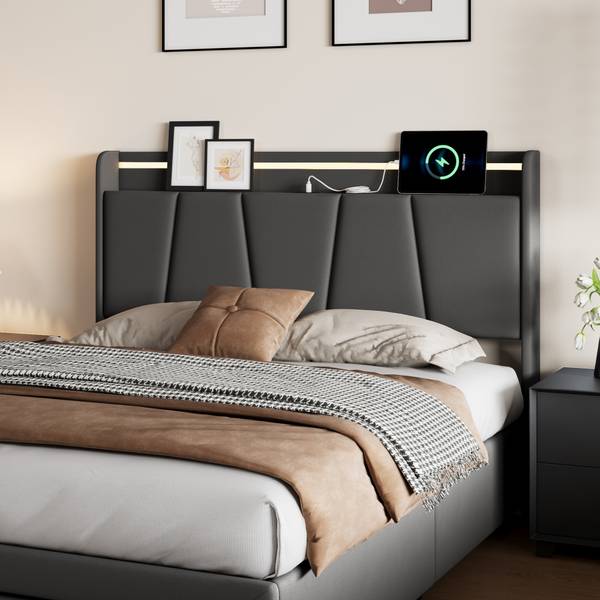 Polsterbett LYX02 Grau - Metall - Massivholz - 164 x 107 x 210 cm