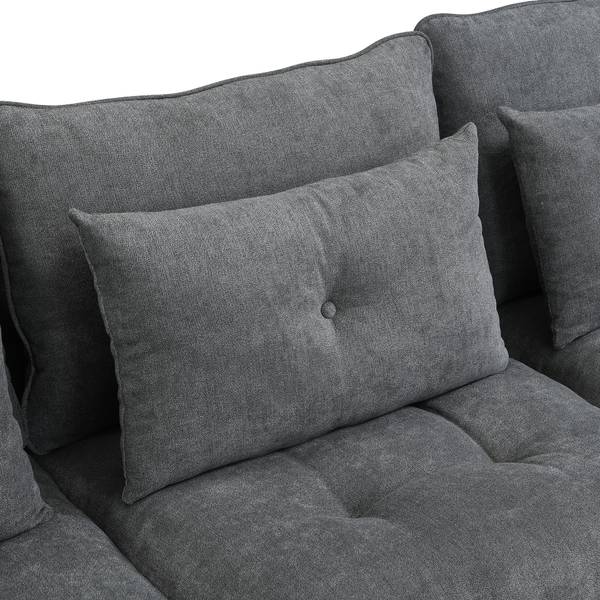 Sofaset Gaia Ⅰ Grau - Kunststoff - Massivholz - Textil - 76 x 87 x 274 cm
