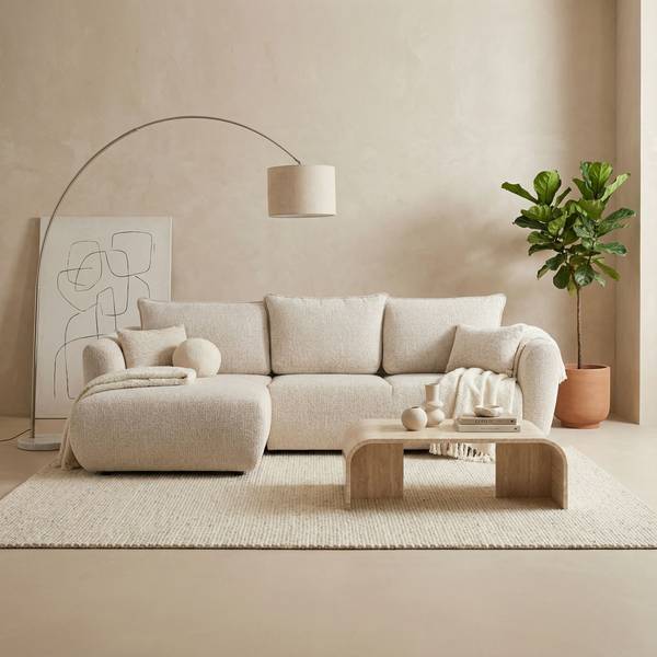 Ecksofa Fabio Ecru - Ecke davorstehend links - Ottomane davorstehend links