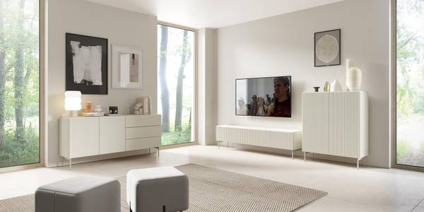 Hoge ladekast TUTTI beige - plaatmateriaal op houtbasis - 99 x 123 x 40 cm