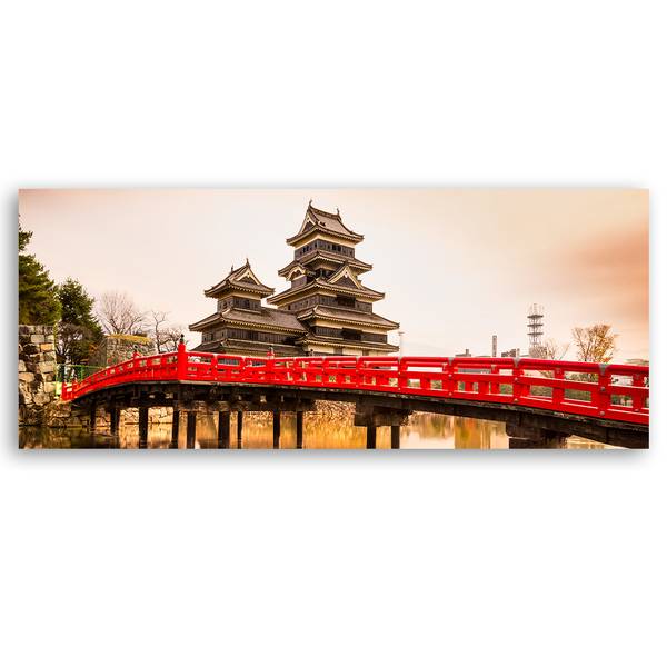 Wandbild japanische brücke und burg 90 x 30 cm