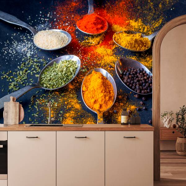 Fototapete Gewürzlöffel Curry Kurkuma 250 x 175 x 175 cm