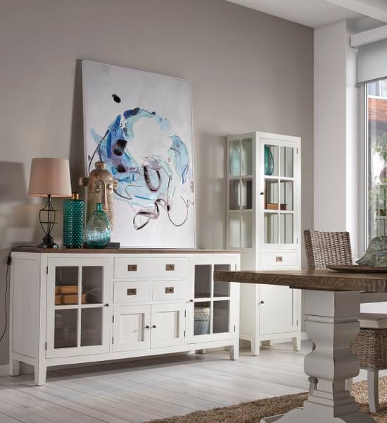  VITRINE AUS WEISSEM HOLZ 55 X 40 X 190 Weiß - Holz teilmassiv - 55 x 190 x 40 cm
