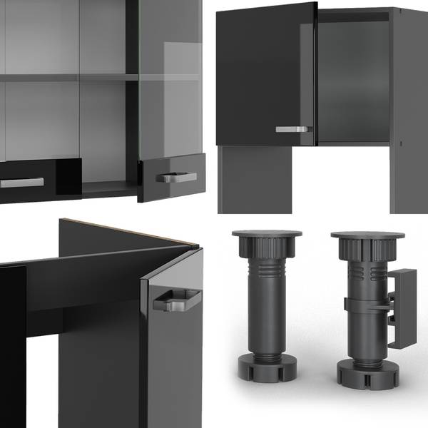 Eckküche R-Line 40970 14er Set Anthrazit - Hochglanz Schwarz