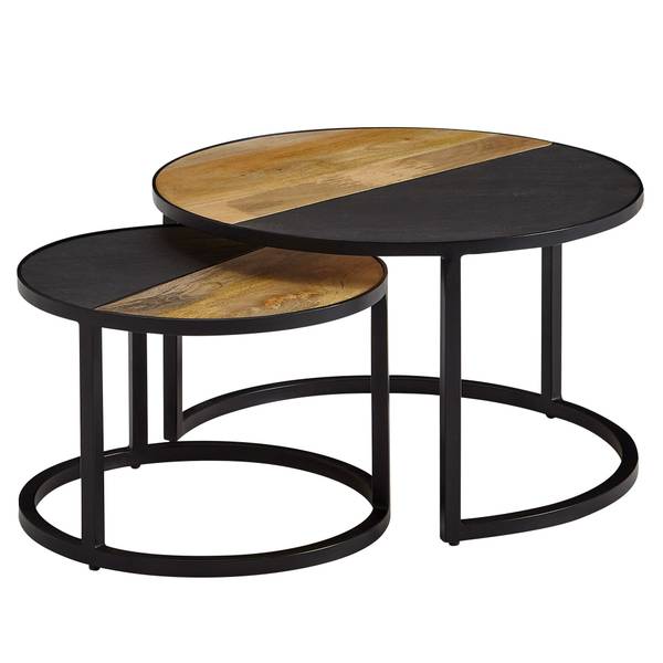 Satztisch CAIMA 2er-Set Schwarz - Braun - Mango - 60 x 36 x 60 cm