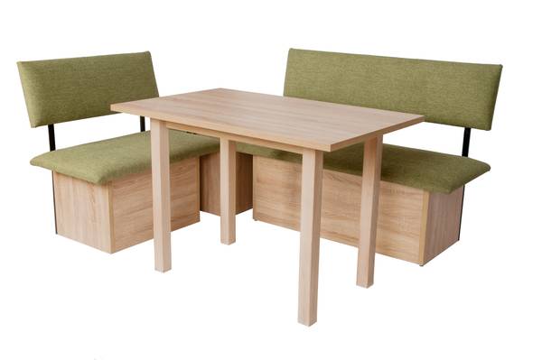 Eckbank mit Truhe Tisch II (4er Set) Grün - Eiche Dekor