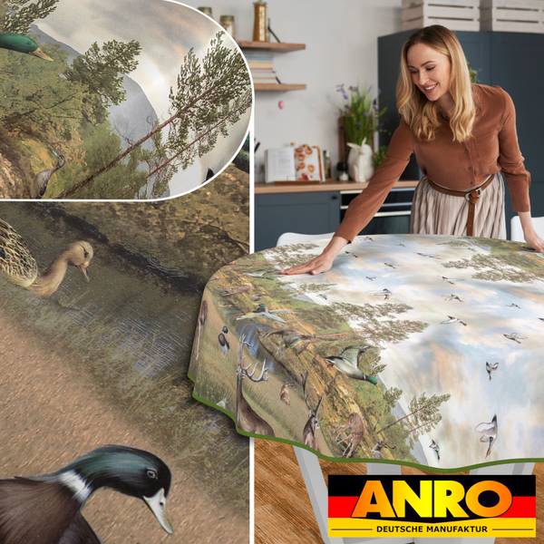 Wachstuchtischdecke Jagt mit SAUM 120 x 120 cm