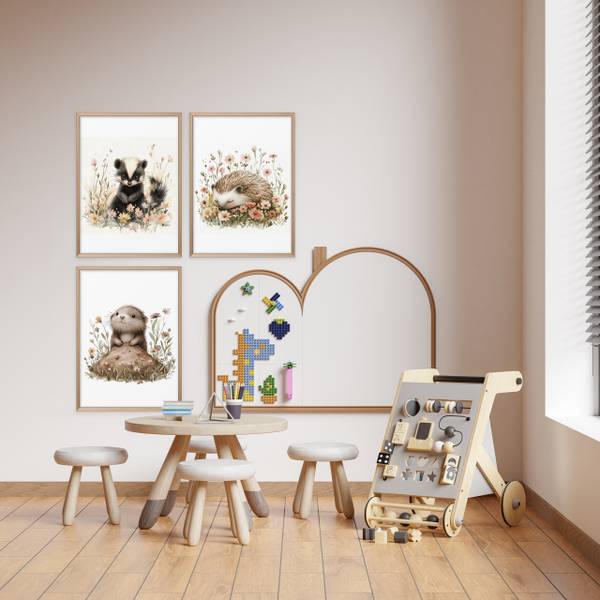 Poster Waldtiere mit Blumen 3er Set 21 x 30 x 30 cm
