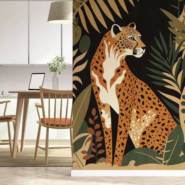 Papier peint, panthère Orange - Papier - 156 x 270 x 1 cm