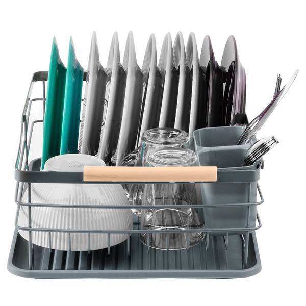 Abtropfgestell mit Besteckhalter Grau - Edelstahl - 29 x 15 x 43 cm
