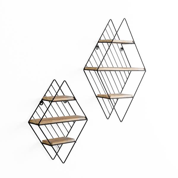 Wandregal Diamante 2er-Set Braun - Massivholz - 36 x 55 x 11 cm