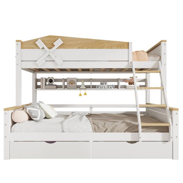Etagenbett Aura Ⅰ Braun - Weiß - Holzwerkstoff - Metall - Massivholz - 145 x 155 x 205 cm