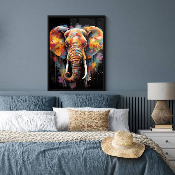 POSTER MIT RAHMEN Elefant 60 x 80 cm - Durchmesser: 90 cm