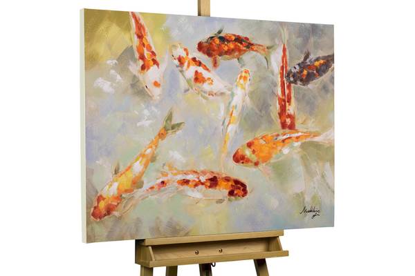 Acrylbild Handgemalt Fische Mad Baumwollstoff - 100 x 70 x 4 cm