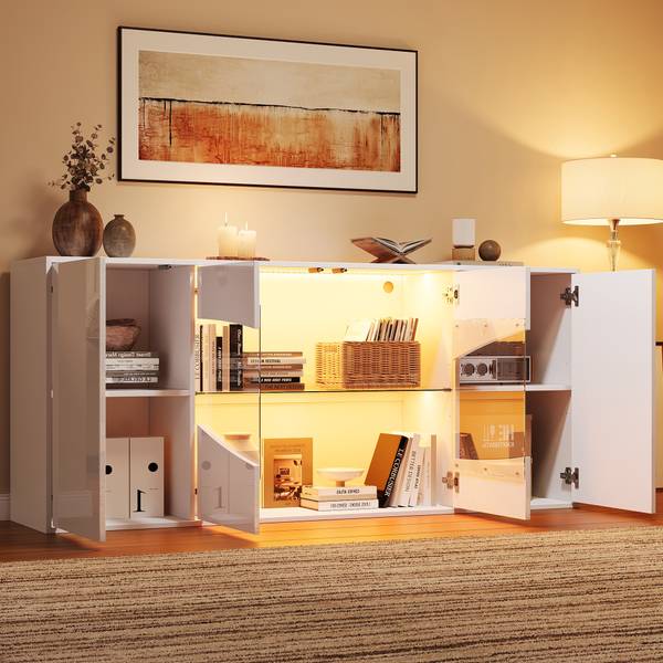 Sideboard Electra Ⅱ Weiß - Holzwerkstoff - Glas - 160 x 70 x 35 cm