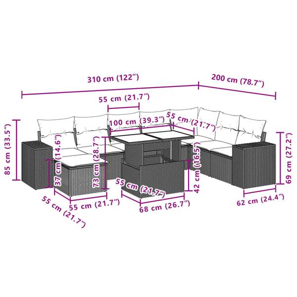 Garten-Lounge-Set 3036938-1 9-teilig Schwarz