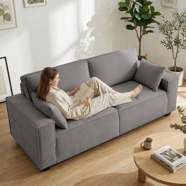 3-Sitzer Sofa 83B-784V00LG Grau - Cord - 79 x 91 x 218 cm