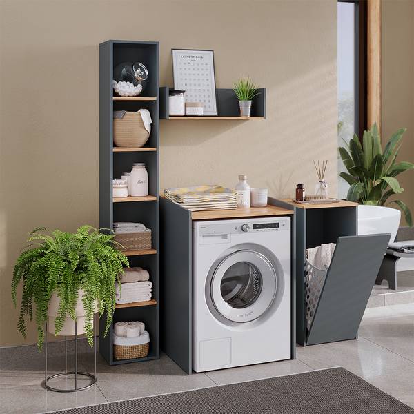 Waschmaschinenschrank Viktor 60595 Anthrazit - Eiche Dekor